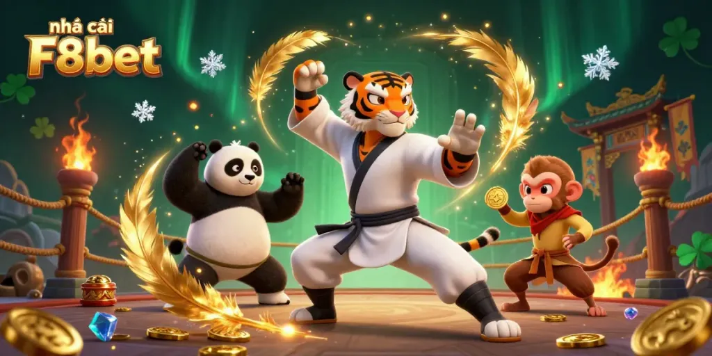 Engage with Nhà cái F8bet, experiencing thrilling martial arts action in a vibrant gambling universe.