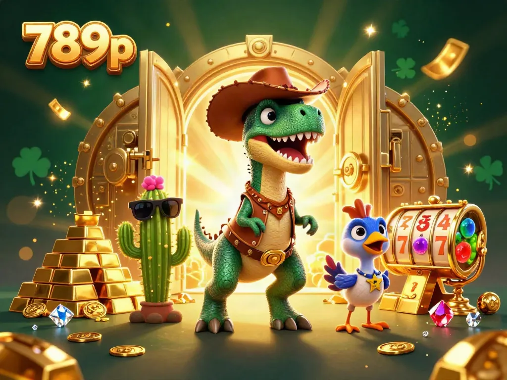 Engage with the 789p casino experience featuring a treasure hunt with a dinosaur, cactus, and roadrunner.