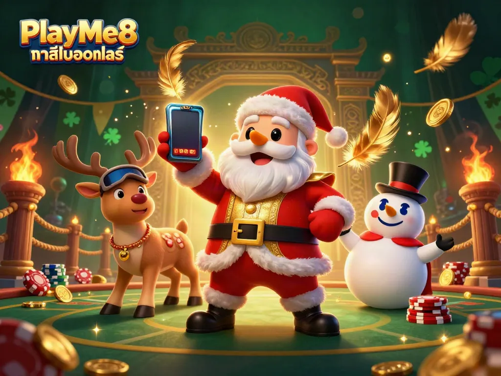 เล่นเกม PlayMe8 คาสิโนออนไลน์ พร้อมกับซานตาคลอสและเพื่อนในคาสิโน