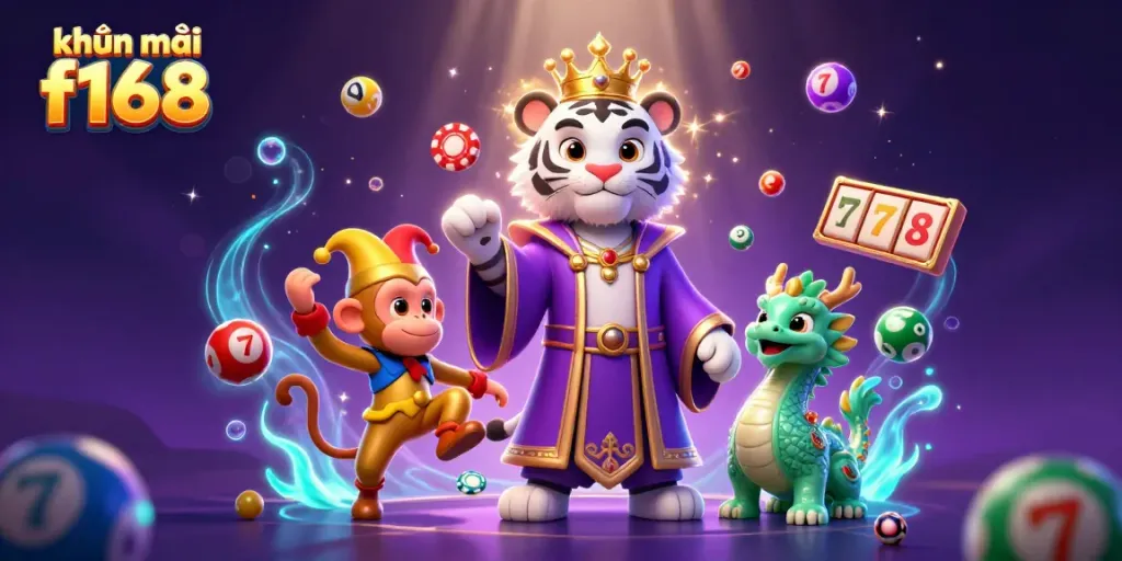 Engage with exciting khuyến mãi f168 as a majestic white tiger, golden monkey, and jade dragon bring casino magic alive.