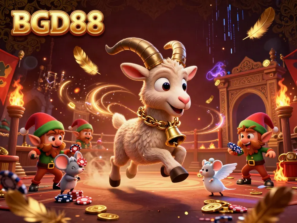 Experience BGD88's exciting gaming with a dynamic casino scene featuring festive characters and stunning visual effects.