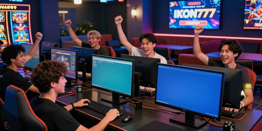 Exciting gaming scene featuring players celebrating victories on IKON777 platform.