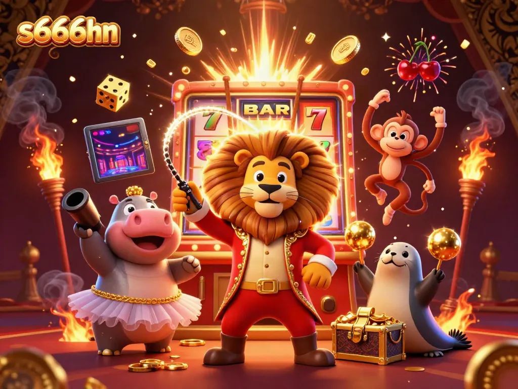 Experience the excitement of s666hn with vibrant characters and casino symbols in a dynamic 3D scene.