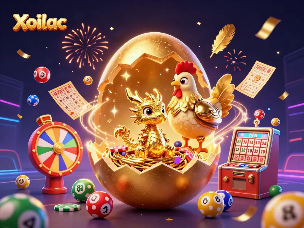 Xoilac features a golden dragon and poker chips in a vibrant casino scene.