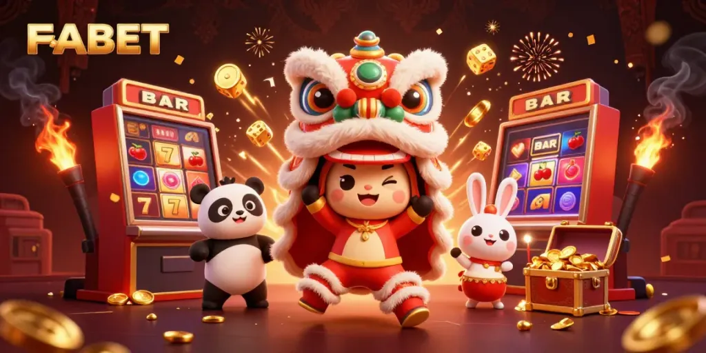 Experience thrilling FABET moments with vibrant lion dance characters and exciting gaming elements