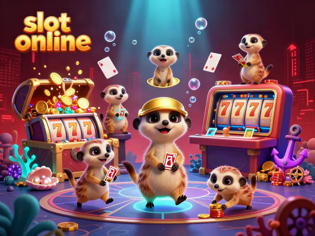 Engage with slot online as meerkats operate a vibrant casino scene full of colorful game elements.