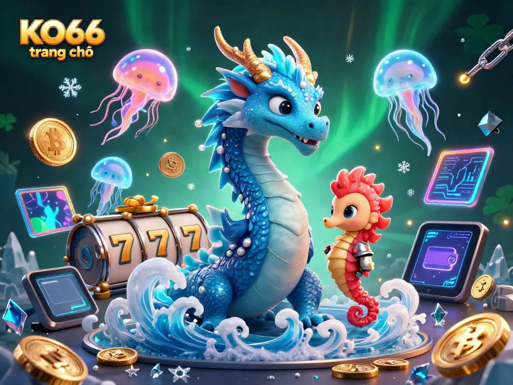 Experience thrilling gameplay at KO66 trang chủ with stunning dragon and seahorse knight in an ocean-themed casino world.