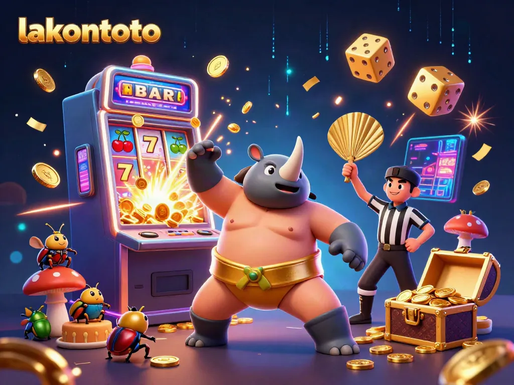 Lakontoto menawarkan hiburan menarik dengan karakter kartun 3D dan simbol slot yang kaya detail.