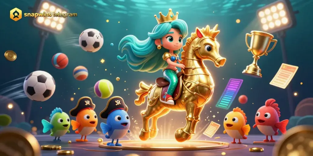 Engage with snapwins telegram in a vibrant underwater scene featuring a mermaid and sports elements.