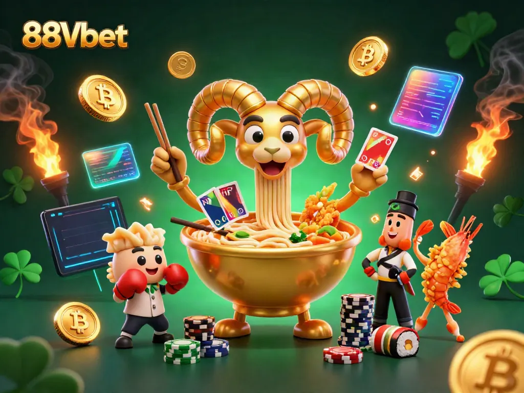 Engage in thrilling gameplay at 88Vbet with a lively scene featuring casino characters and vibrant gaming elements.