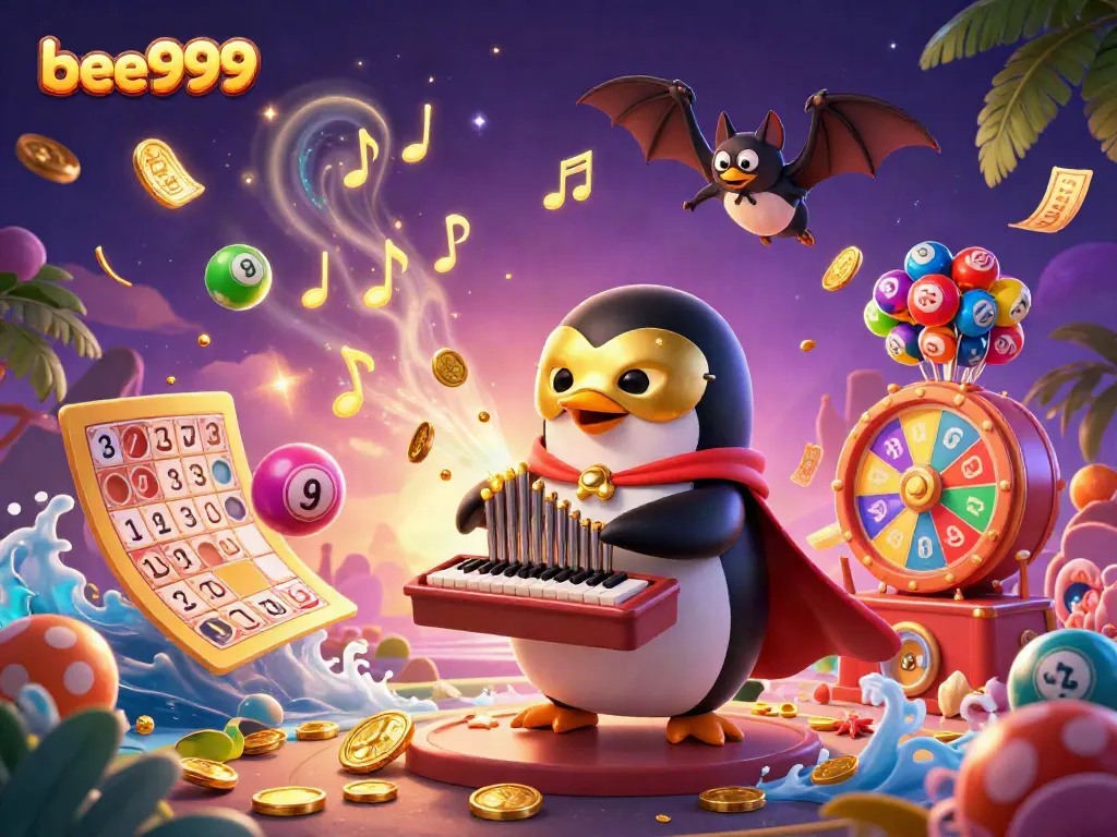 Experience thrilling moments with bee999 in this lively casino scene featuring unique characters and vibrant games.
