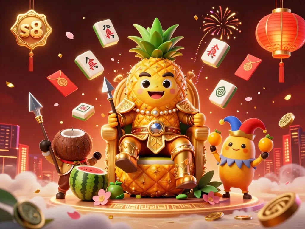 Engage in vibrant gameplay with S8’s golden pineapple king and dynamic casino scene.