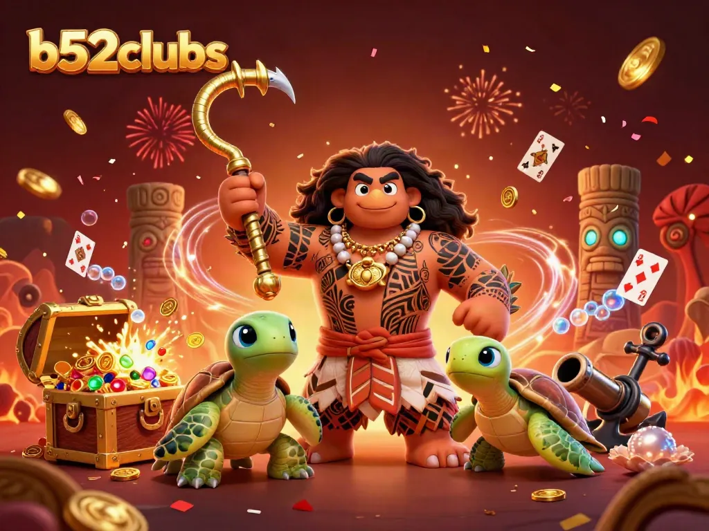 Join the excitement at b52clubs with vibrant 3D gaming illustrations featuring underwater treasures and casino elements.