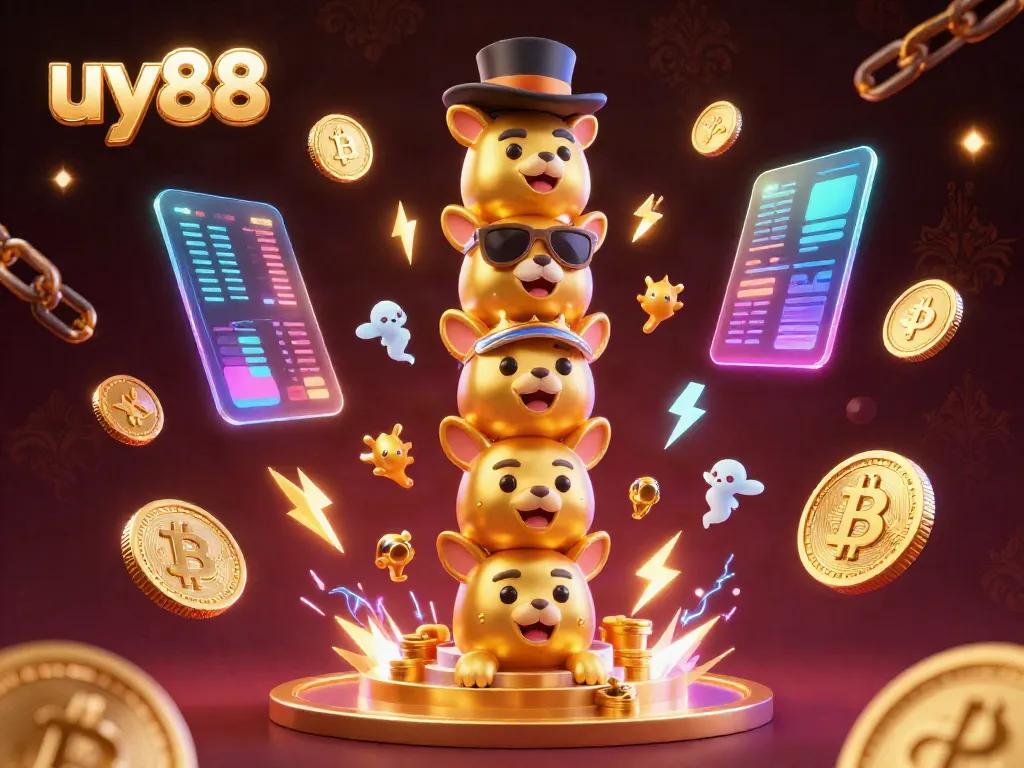 Experience exciting casino games at uy88 with vibrant digital elements and a captivating totem illustration.