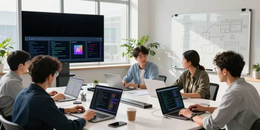 Innovative AI infrastructure workspace showcasing collaboration in technology development.