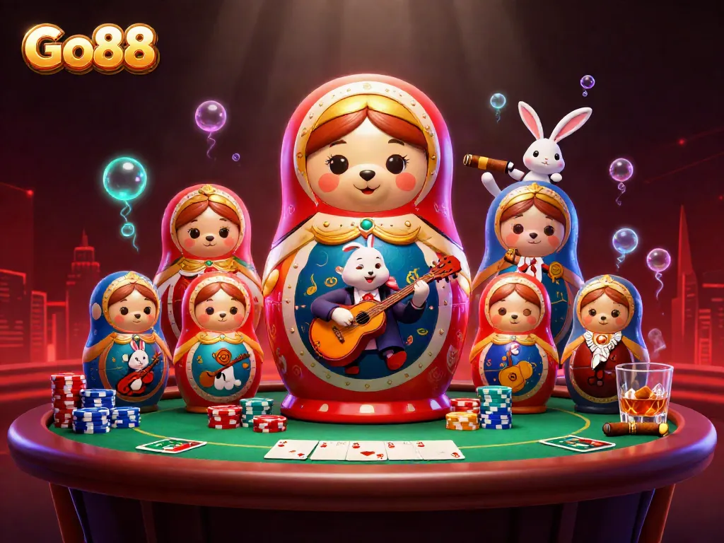 Experience Go88 in a vibrant casino scene with playful bears and colorful poker chips.