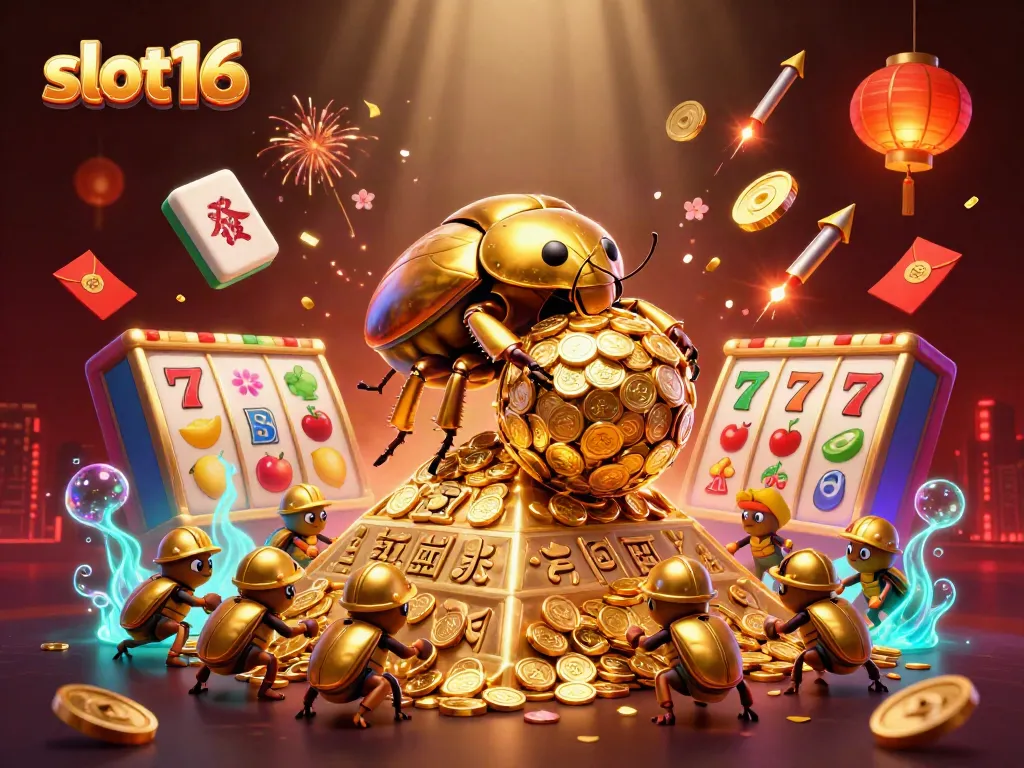 Experience the excitement of slot16 with colorful slot reels and vibrant casino symbols.