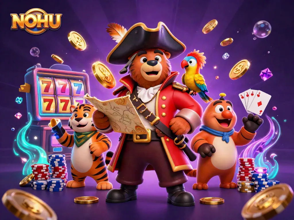Experience thrilling wins at NOHU with cascading coins and iconic slot machine reels.