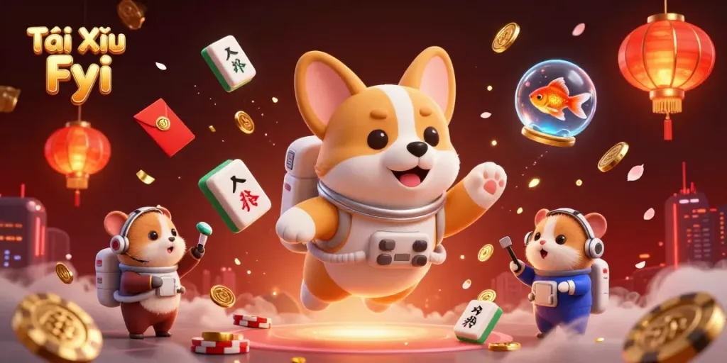 Experience the thrill of Tài Xỉu Fyi with a vibrant casino scene featuring quirky characters in zero gravity.