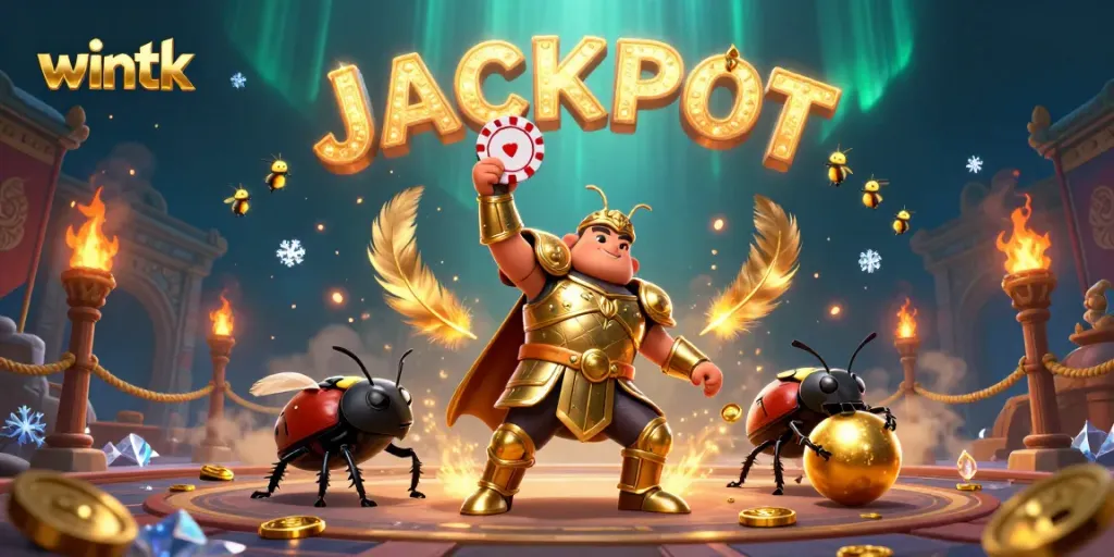 Experience the thrill of wintk with a heroic beetle poker champion and dazzling casino elements.
