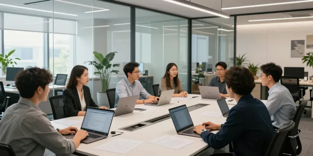 Stylish پارتیشن اداری in a modern office, enhancing collaboration and privacy.