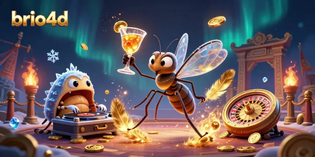 Engage with brio4d in a vibrant casino scene featuring unique mascots and thrilling game elements