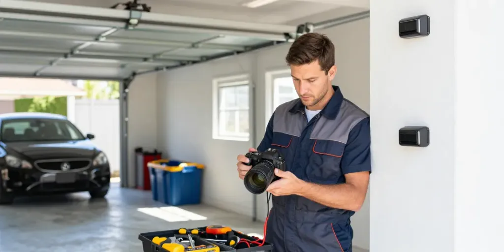 Expert garage opener repairs in progress with a technician at work.