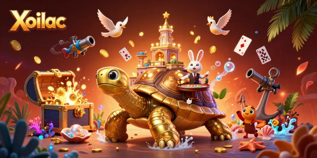 Experience the excitement of Xoilac with a vibrant 3D casino scene featuring dynamic characters and rich visuals.