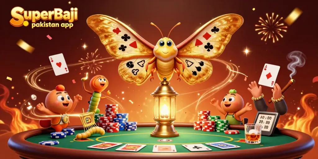 Experience the thrill of the SuperBaji pakistan app with a vibrant 3D casino illustration showcasing dynamic gaming elements.