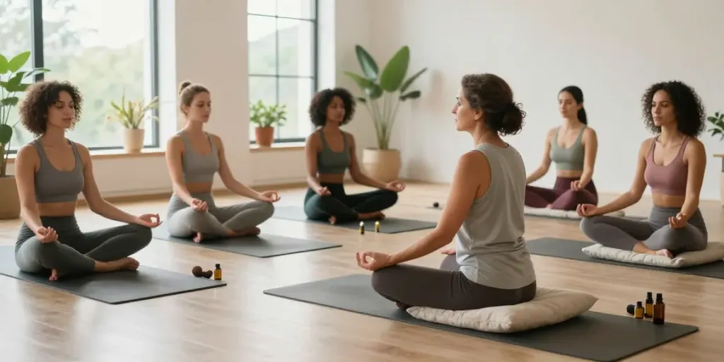 Women engaging in a pornholistic wellness session focusing on sensuality and emotional well-being.