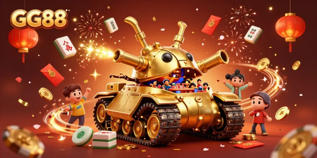 Celebrate wins at GG88 with a golden beetle tank revealing a vibrant miniature casino scene.