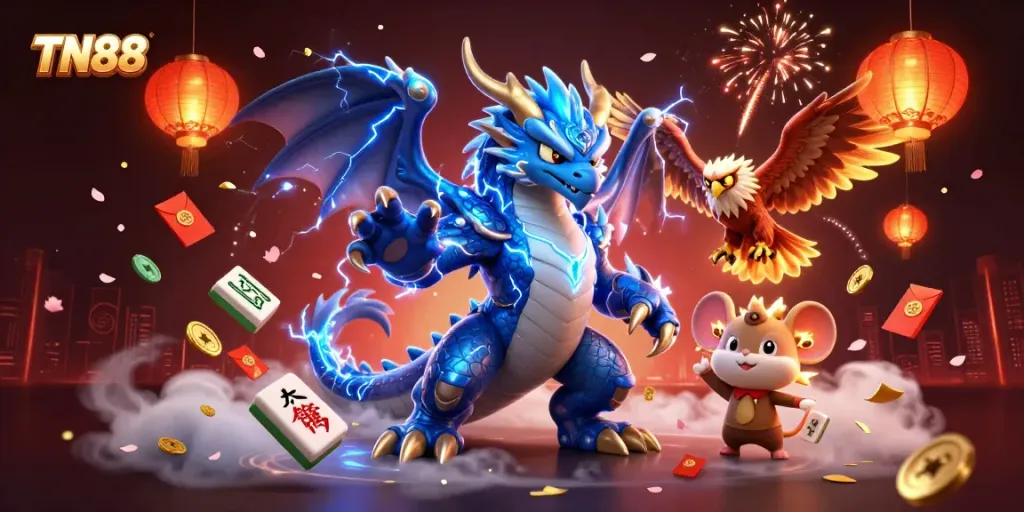 Engage with TN88's thrilling casino world featuring powerful characters and vibrant game elements.