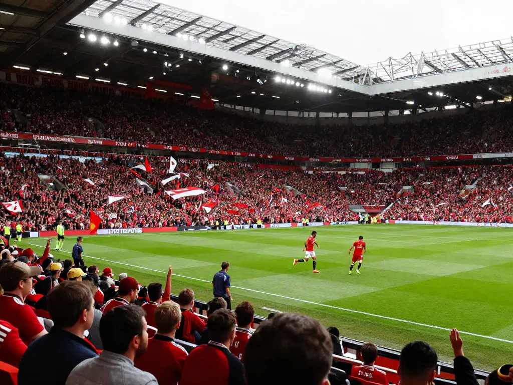 Manยู vs ลิเวอร์พูล live match atmosphere with fans and players in action.