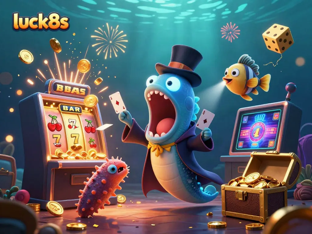 Experience luck8s with exciting card tricks in a vibrant underwater casino scene filled with riches.