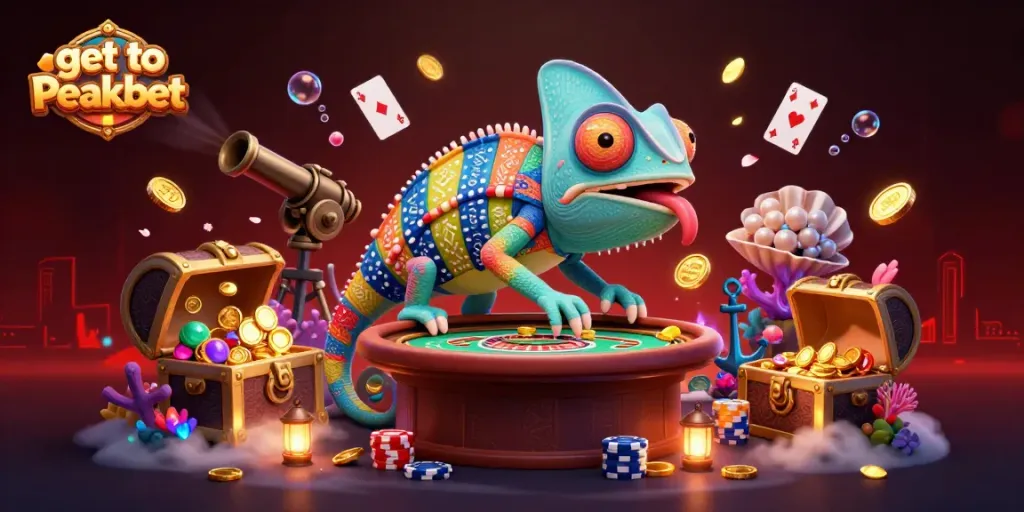 Engage with the vibrant energy of gambling at Peakbet Casino, featuring a colorful chameleon theme.