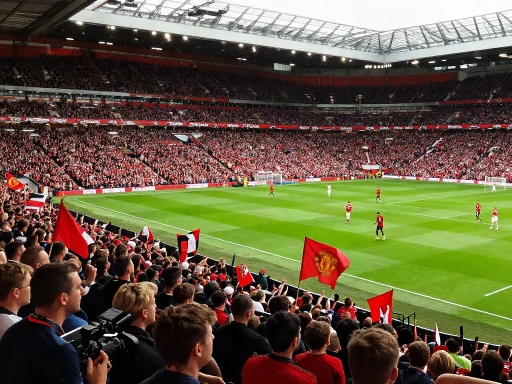 Exciting Manchester United vs Liverpool match with passionate fans and players in action.
