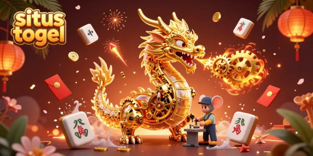 Join the excitement of situs togel with golden dragon characters and festive casino elements.