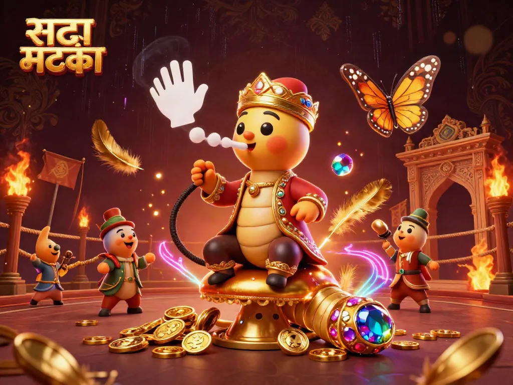 सट्टा मटका के रंगीन और भव्य दृश्य में जुआ के प्रतीकों के साथ, अद्वितीय कैटरपिलर मास्टर सुलतान का चित्रण।