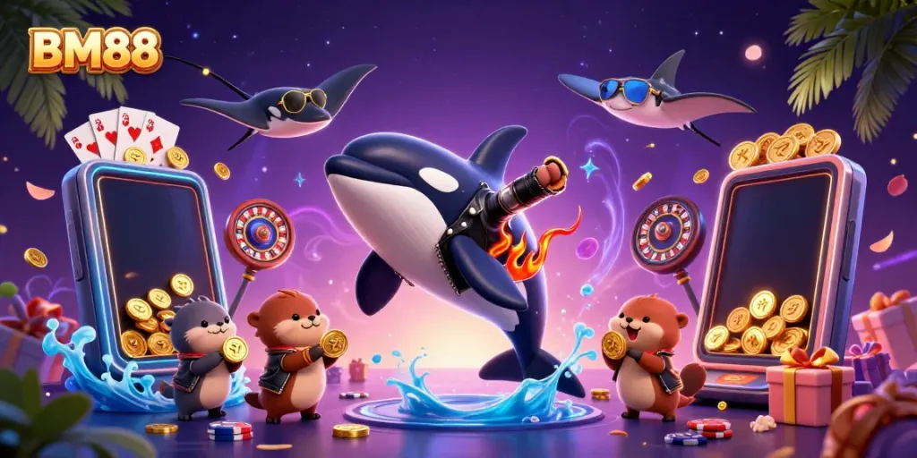 Experience thrilling gameplay with BM88 as the orca and friends dive into a colorful casino adventure.