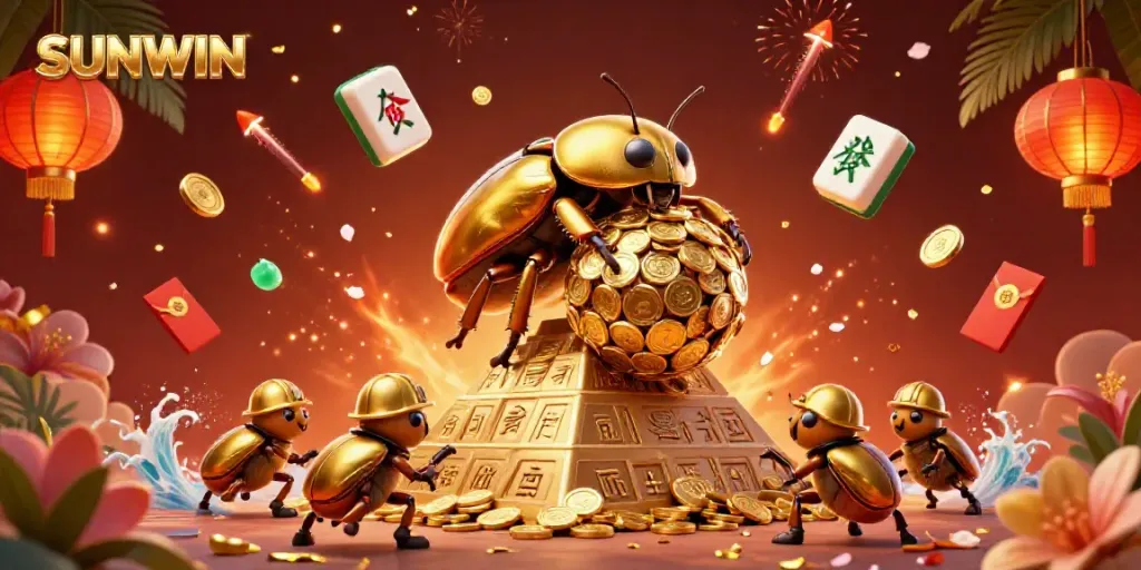 Experience the vibrant SUNWIN casino atmosphere with golden beetles and exciting games.