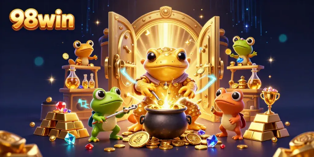 Experience the magic of 98win with a vibrant scene of an alchemist turning base metals into gold, perfect for casino enthusiasts.