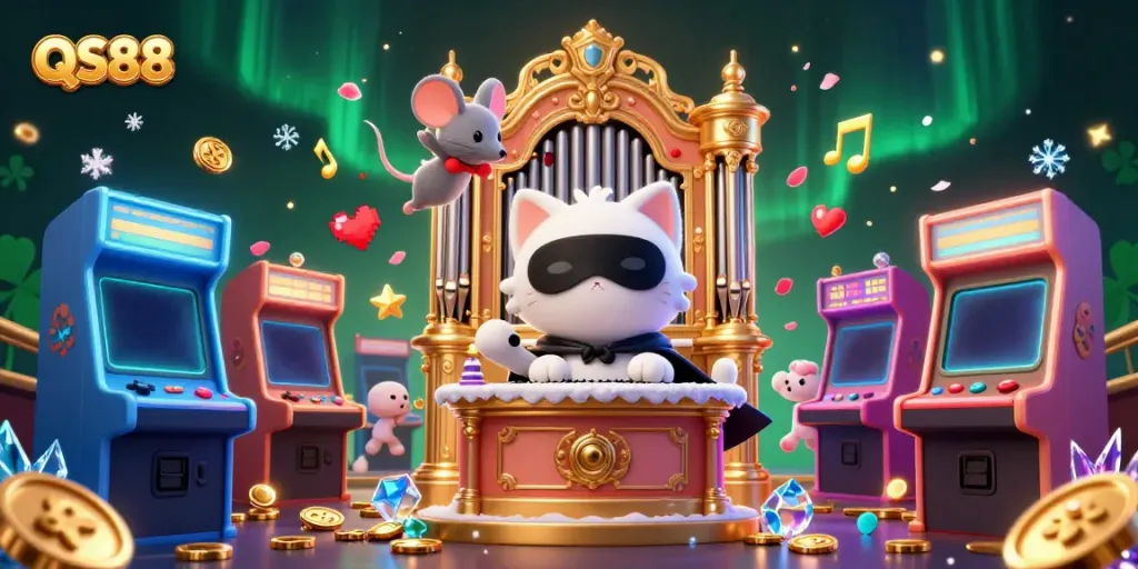 Experience thrills at QS88 with a vibrant 3D casino illustration showcasing playful characters and gaming elements.