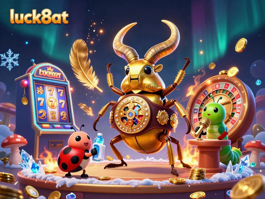 Engage with luck8at as the golden stag beetle competes in a thrilling casino battle.
