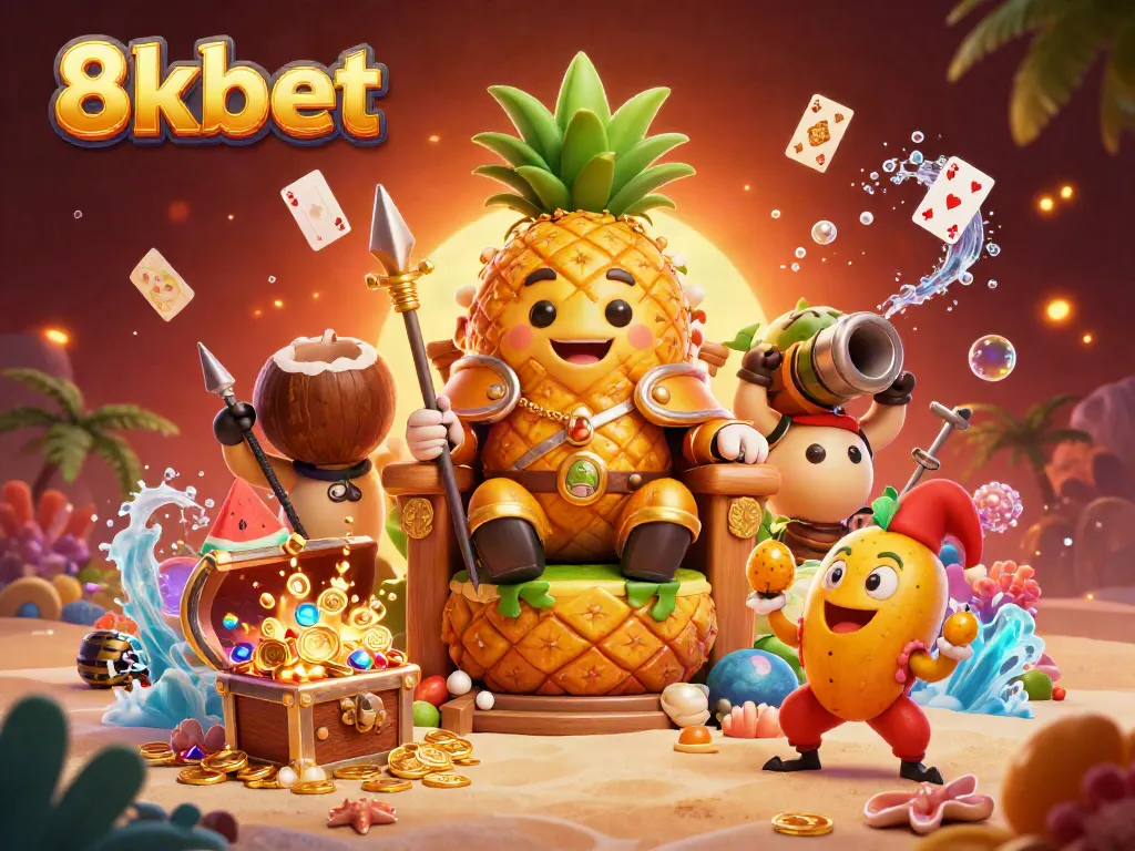 Experience the vibrant energy of 8xbet's casino world with tropical characters and dazzling treasures.