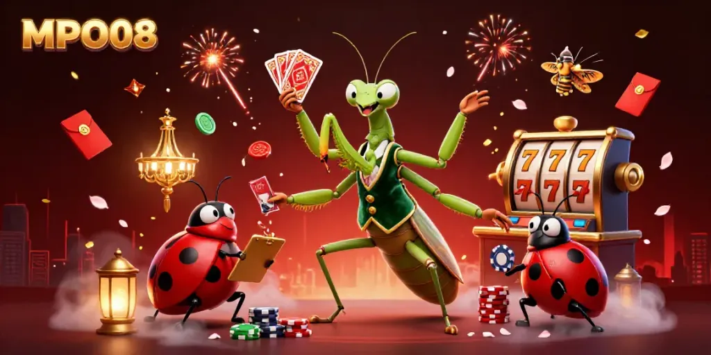 MPO08 brings the casino experience alive with a vibrant, dynamic 3D scene of a card sharp, pit boss, and game elements.